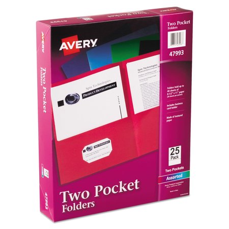 Avery Dennison Two-Pocket File Folder, Assorted, PK25 47993